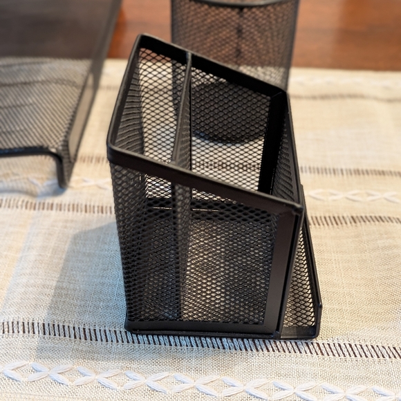 Black Mesh Desk Organizer Set -3 Tier In/Out Basket/Pencil Cup/ 3 Slot Organizer - Picture 6 of 9
